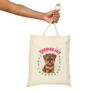 Cute Dog Lover Cotton Canvas Tote Bag - Terrier Joy & Minnie Pet Accessories