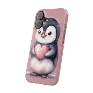 Cute Penguin Love Slim Phone Case - Perfect for Valentine’s Day & Animal Lovers