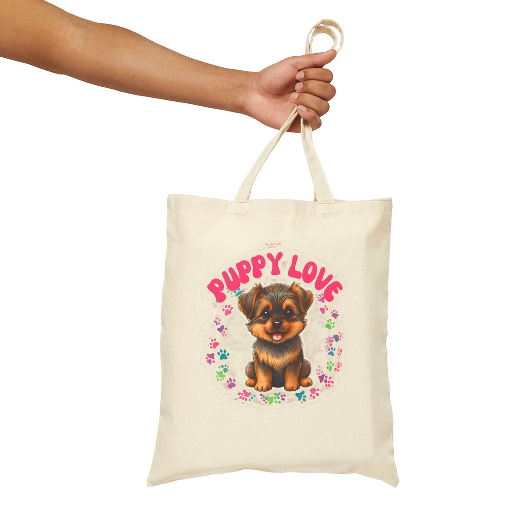 Cute Puppy Love Cotton Canvas Tote Bag - Perfect for Dog Lovers and Pet Accessories