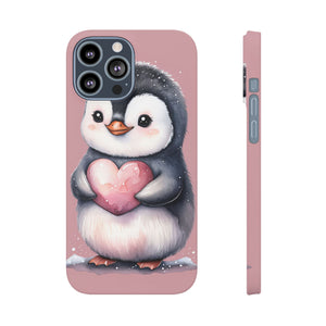 Cute Penguin Love Slim Phone Case - Perfect for Valentine’s Day & Animal Lovers