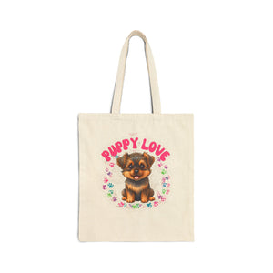 Cute Puppy Love Cotton Canvas Tote Bag - Perfect for Dog Lovers and Pet Accessories